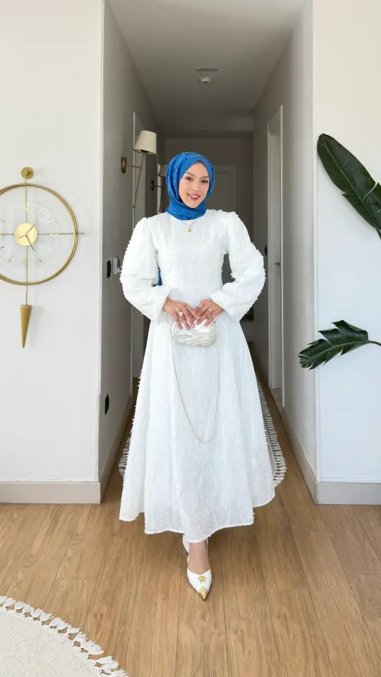 Yeni Sezon Kuğu Astarlı Pamuk Elbise Beyaz