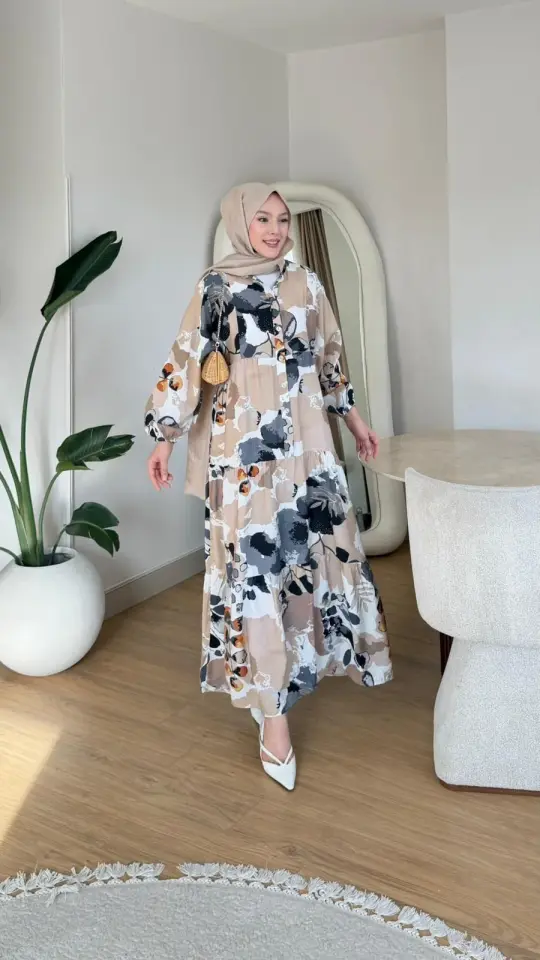 Yeni Sezon Mango Çiçek Elbise Bej Desen