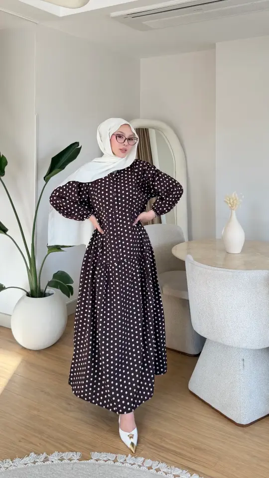 Yeni Sezon Mango Puantiye Elbise Mürdüm