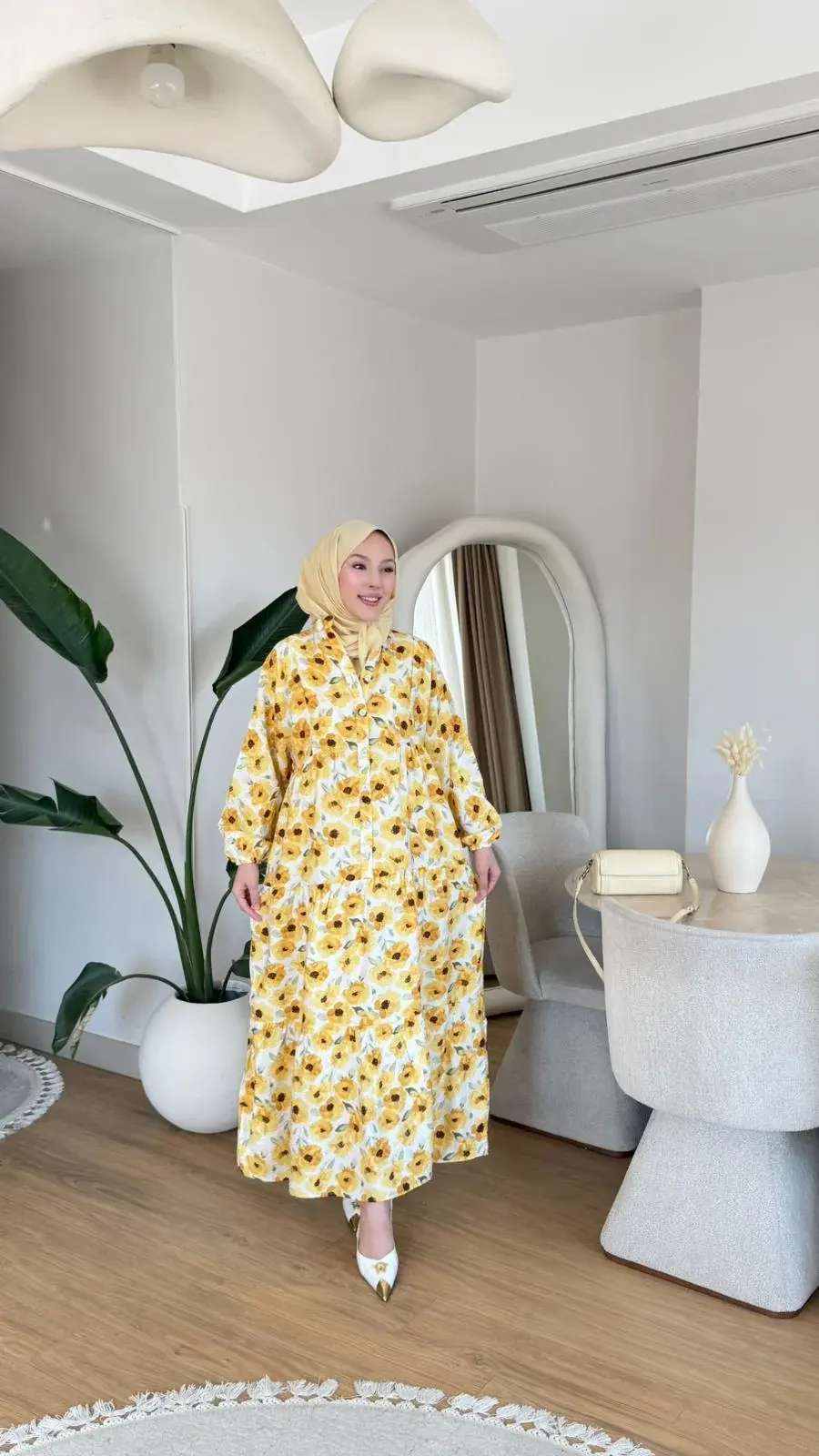 Yeni Sezon Mango Çiçek Elbise Sarı Desen