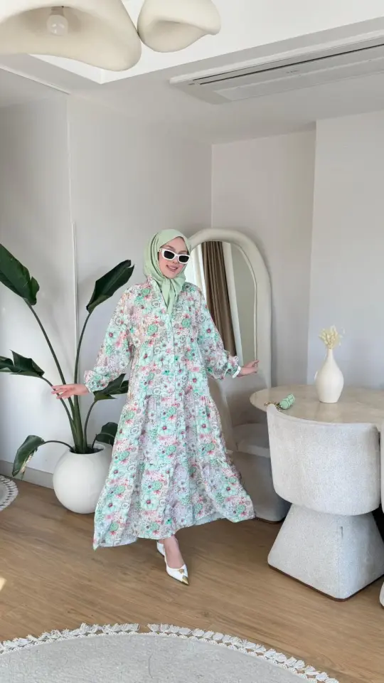 Yeni Sezon Mango Çiçek Elbise Mint Yeşili Desen