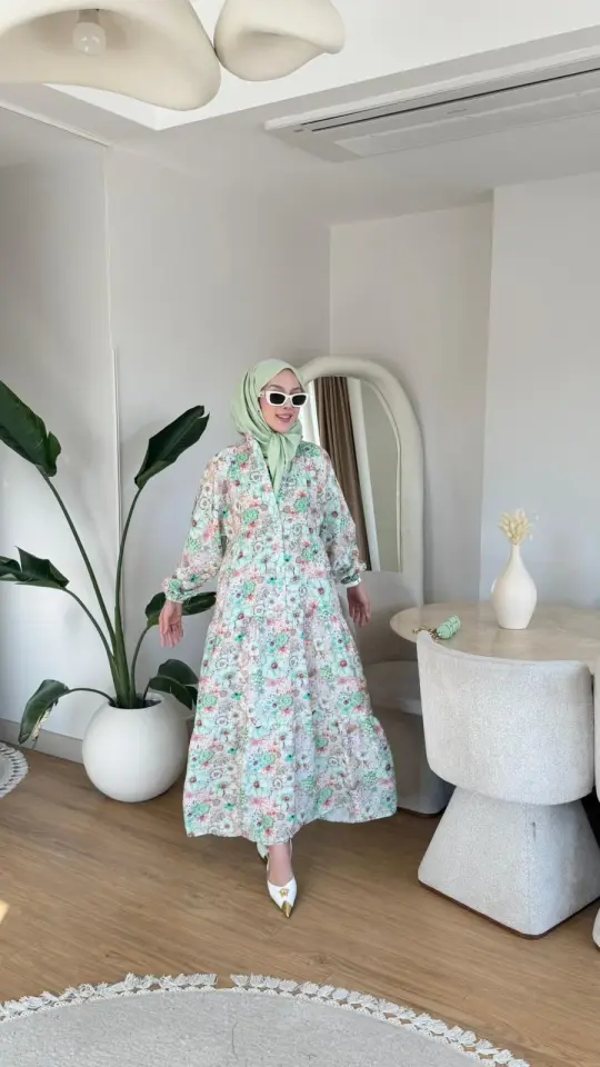 Yeni Sezon Mango Çiçek Elbise Mint Yeşili Desen