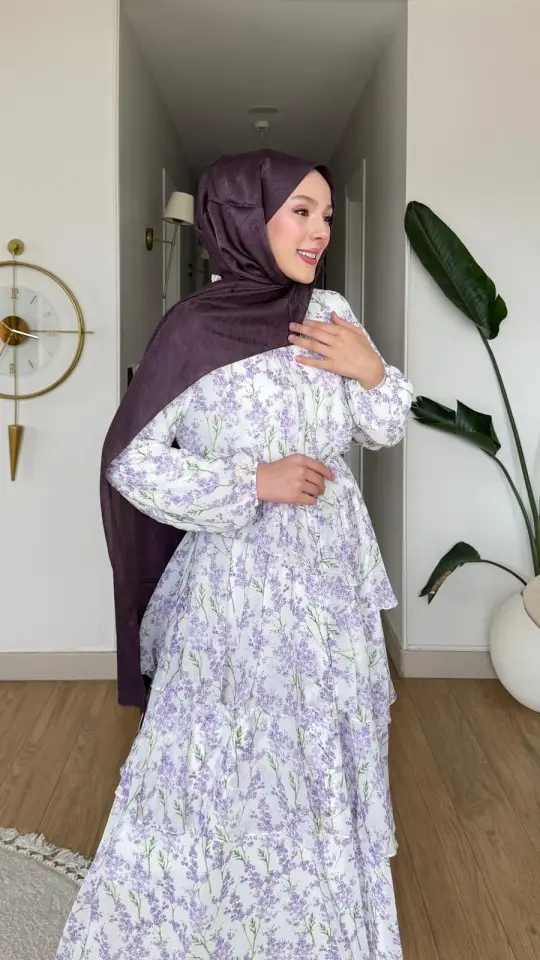 Yeni Sezon Peri Katlı Şifon Elbise Lila