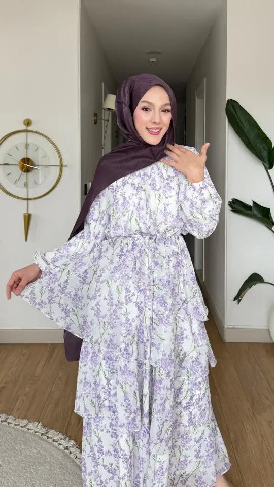 Yeni Sezon Peri Katlı Şifon Elbise Lila