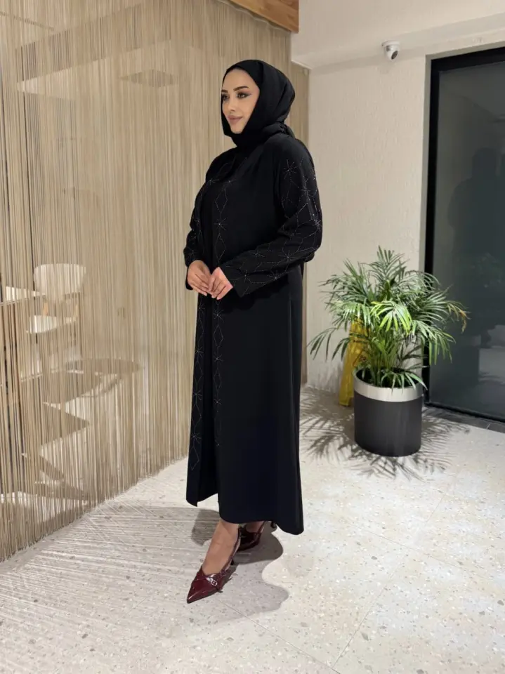 Yıldız Taşlı Büyük Beden Anne Elbisesi Siyah