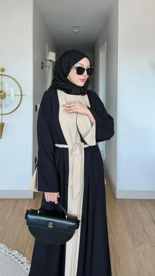 Yeni Sezon Noor Abaya (ABAYA - İÇLİK 2 PARÇA VE KUŞAKLI) Siyah