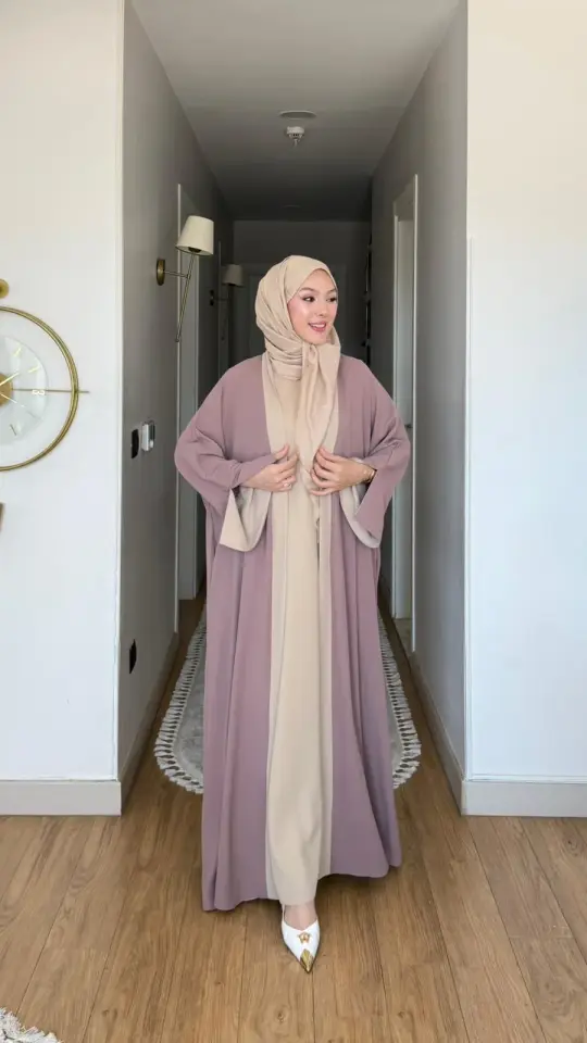 Yeni Sezon Noor Abaya (ABAYA - İÇLİK 2 PARÇA VE KUŞAKLI) Gül Kurusu