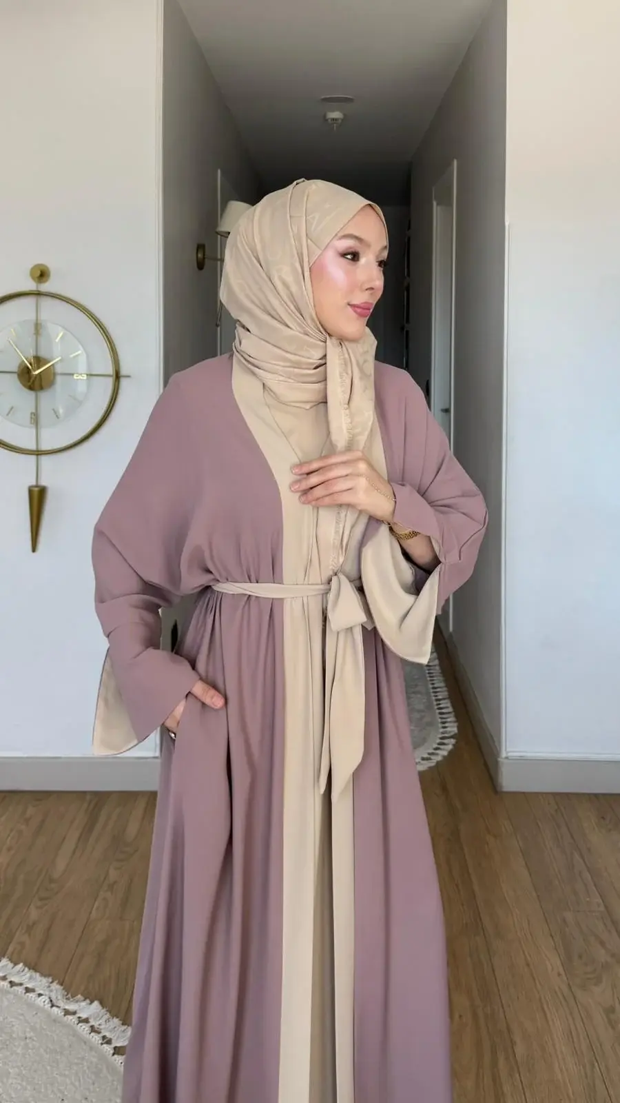 Yeni Sezon Noor Abaya (ABAYA - İÇLİK 2 PARÇA VE KUŞAKLI) Gül Kurusu