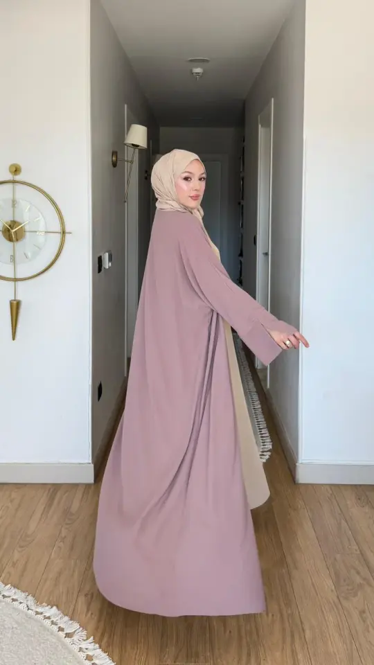 Yeni Sezon Noor Abaya (ABAYA - İÇLİK 2 PARÇA VE KUŞAKLI) Gül Kurusu