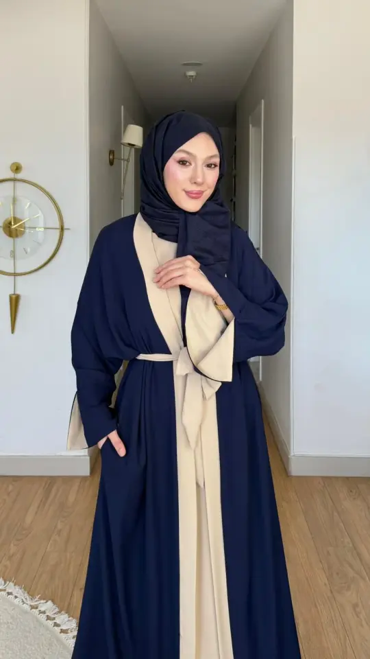 Yeni Sezon Noor Abaya (ABAYA - İÇLİK 2 PARÇA VE KUŞAKLI) Lacivert