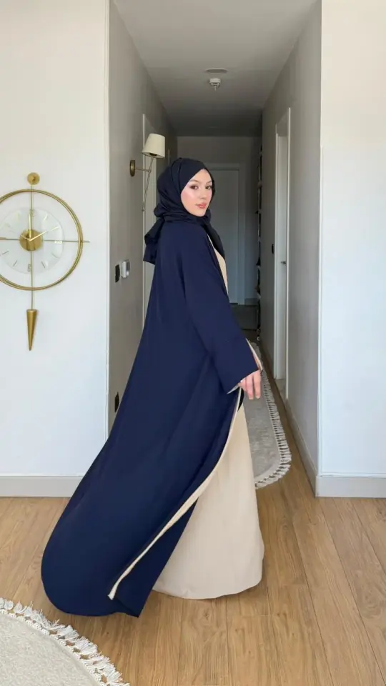 Yeni Sezon Noor Abaya (ABAYA - İÇLİK 2 PARÇA VE KUŞAKLI) Lacivert