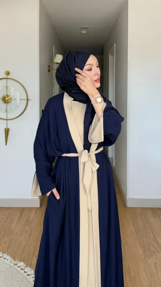 Yeni Sezon Noor Abaya (ABAYA - İÇLİK 2 PARÇA VE KUŞAKLI) Lacivert