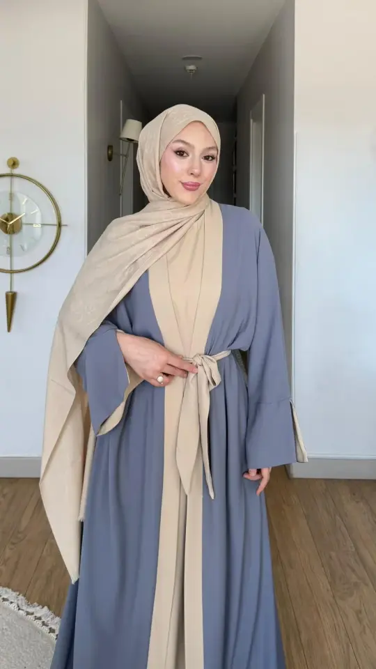 Yeni Sezon Noor Abaya (ABAYA - İÇLİK 2 PARÇA VE KUŞAKLI) Füme