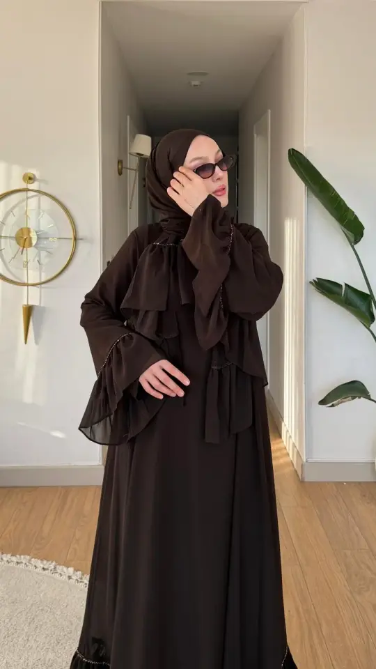 Yeni Sezon Safir Abaya (Şal Hedyeli) Kahverengi