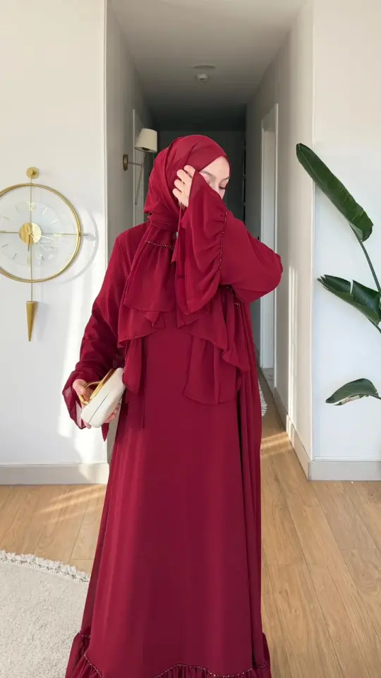 Yeni Sezon Safir Abaya (Şal Hedyeli) Bordo