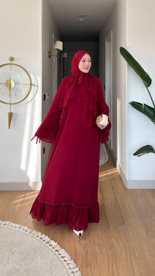 Yeni Sezon Safir Abaya (Şal Hedyeli) Bordo