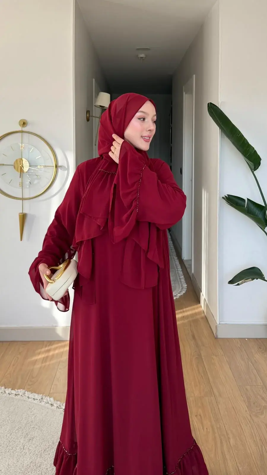 Yeni Sezon Safir Abaya (Şal Hedyeli) Bordo