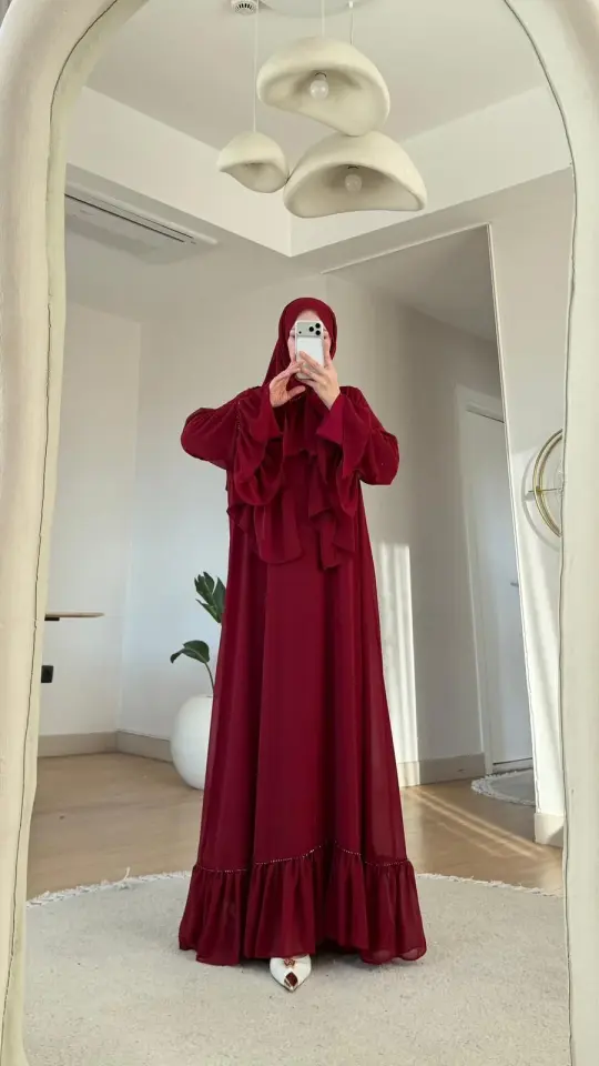 Yeni Sezon Safir Abaya (Şal Hedyeli) Bordo
