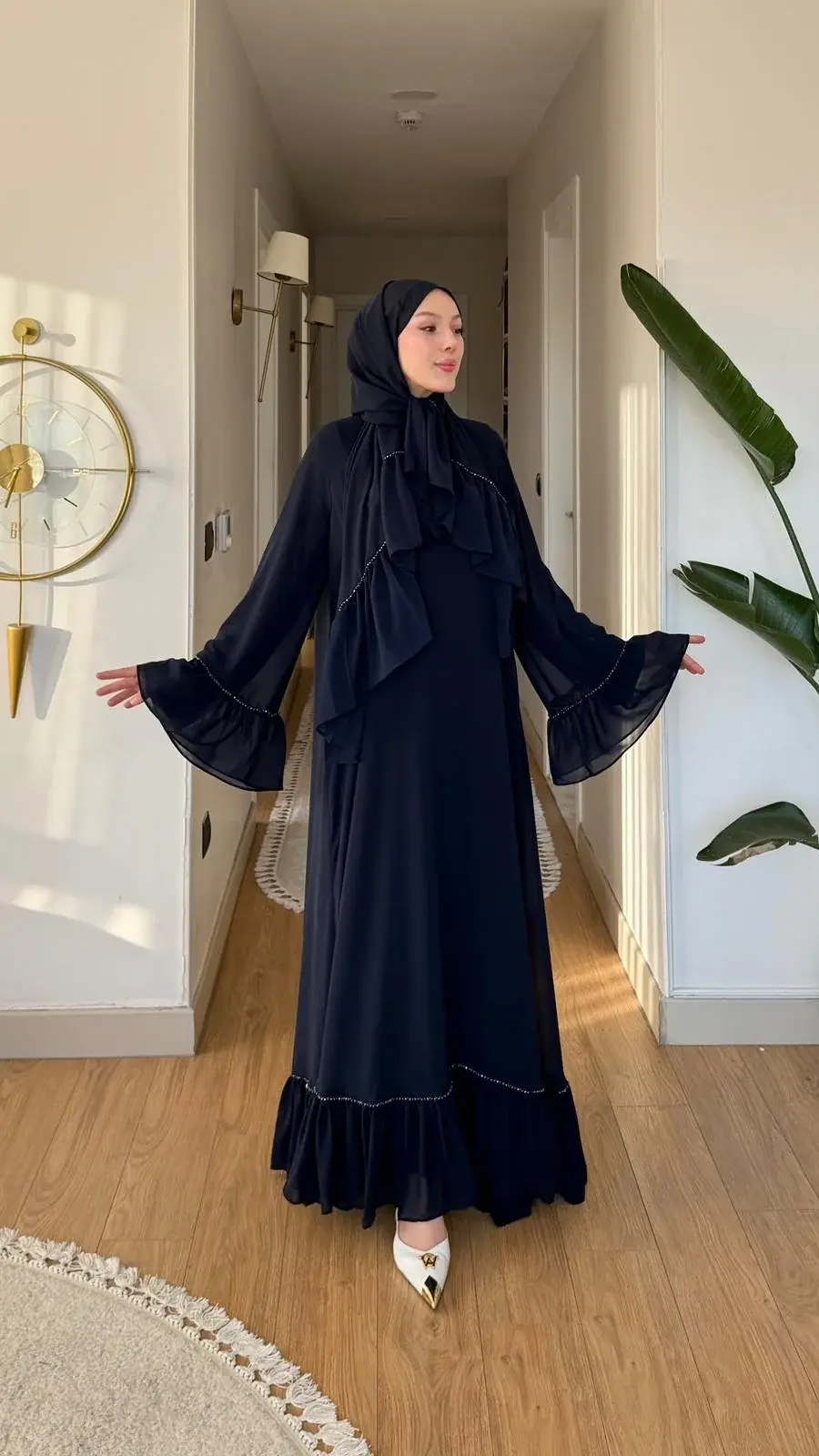 Yeni Sezon Safir Abaya (Şal Hedyeli) Lacivert