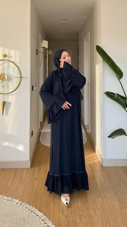 Yeni Sezon Safir Abaya (Şal Hedyeli) Lacivert