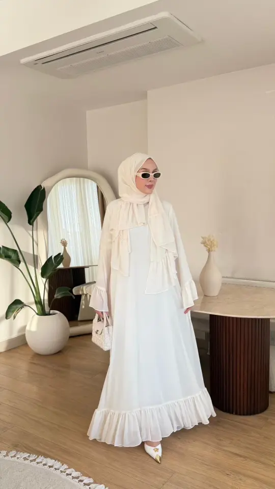 Yeni Sezon Safir Abaya (Şal Hedyeli) Beyaz