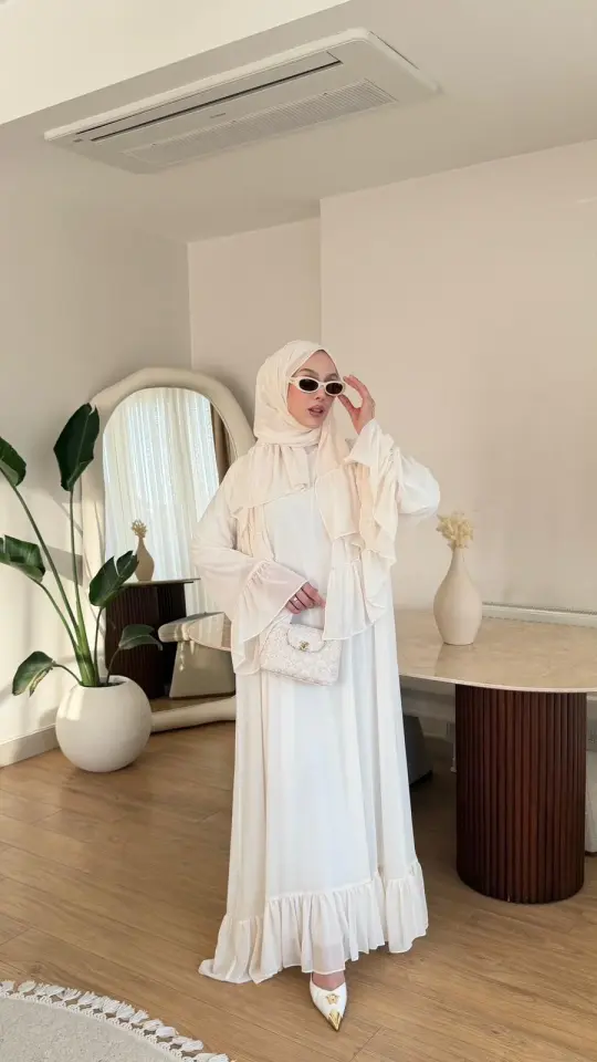 Yeni Sezon Safir Abaya (Şal Hedyeli) Beyaz