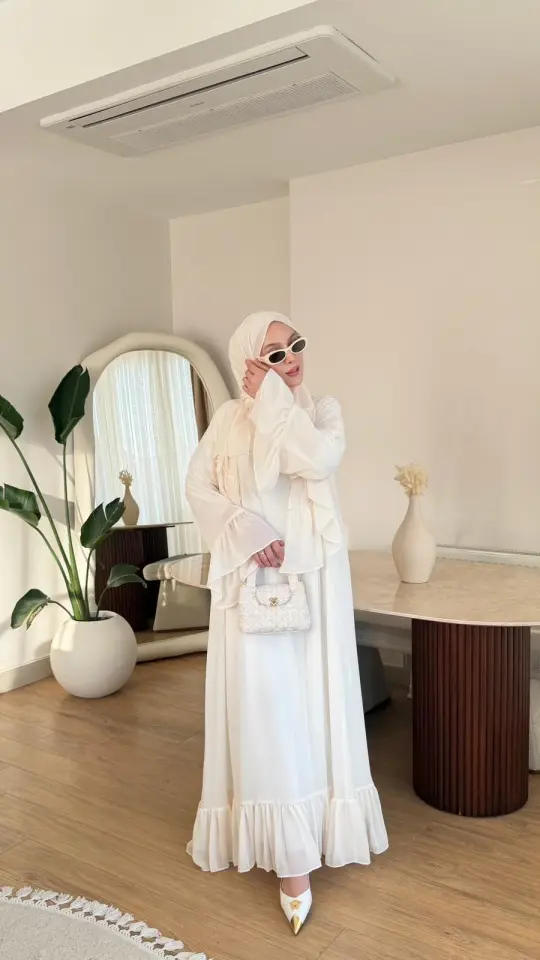 Yeni Sezon Safir Abaya (Şal Hedyeli) Beyaz