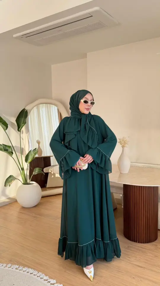 Yeni Sezon Safir Abaya (Şal Hedyeli) Zümrüt Yeşili