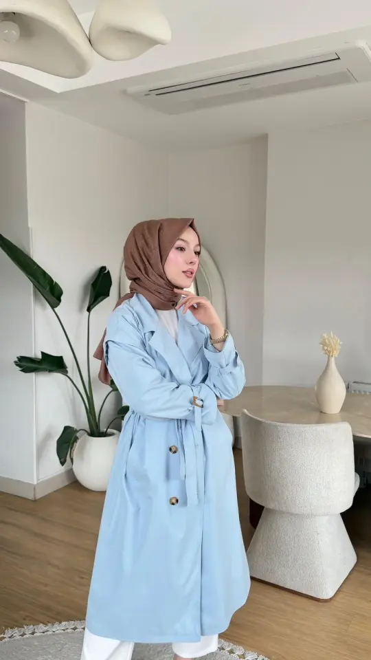 Yeni Sezon Ebru Trençkot Açık Mavi