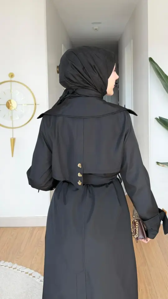 Miray Kemerli Düğme Detaylı Trençkot Siyah