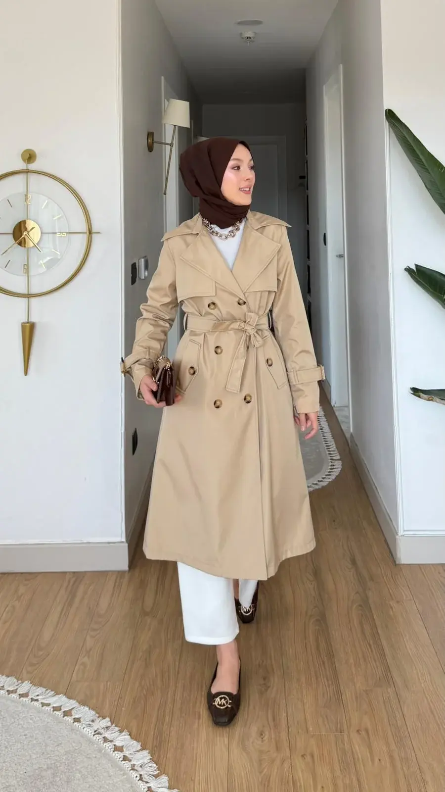 Miray Kemerli Düğme Detaylı Trençkot Bej