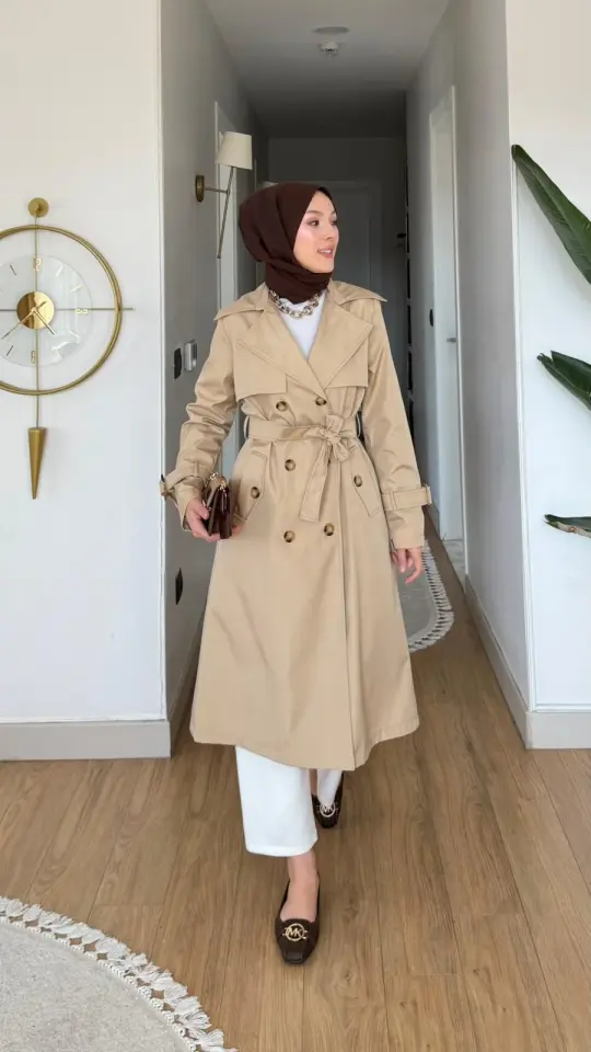 Miray Kemerli Düğme Detaylı Trençkot Bej