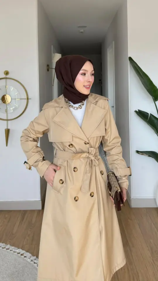 Miray Kemerli Düğme Detaylı Trençkot Bej