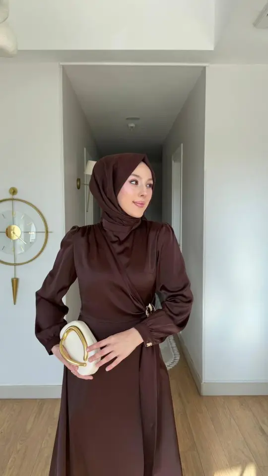 Yeni Sezon Arya Saten Abiye Kahverengi