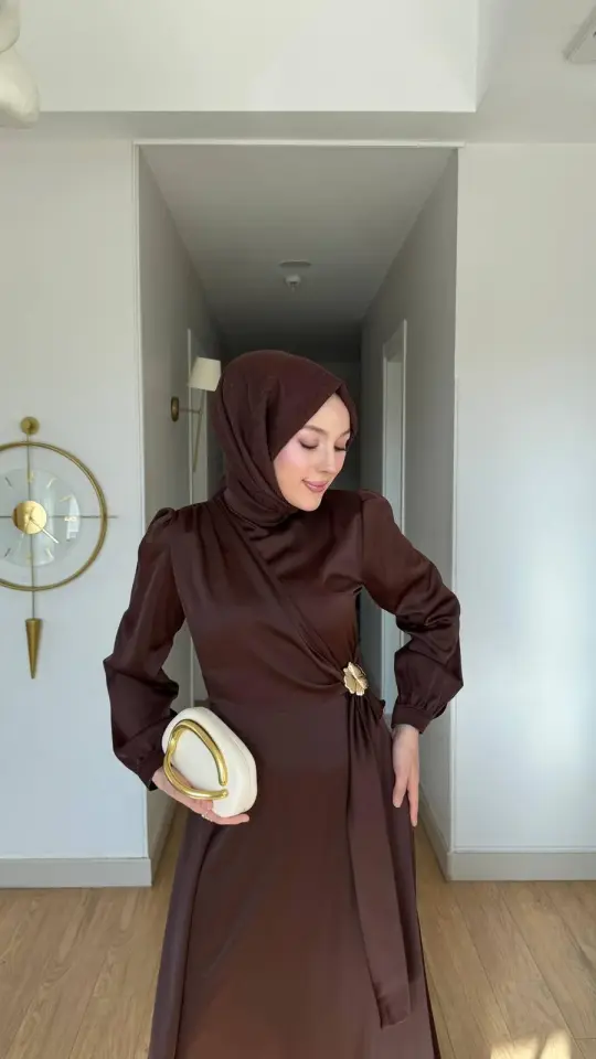Yeni Sezon Arya Saten Abiye Kahverengi